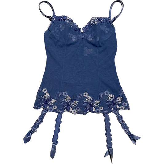 Blue floral lace & mesh corset