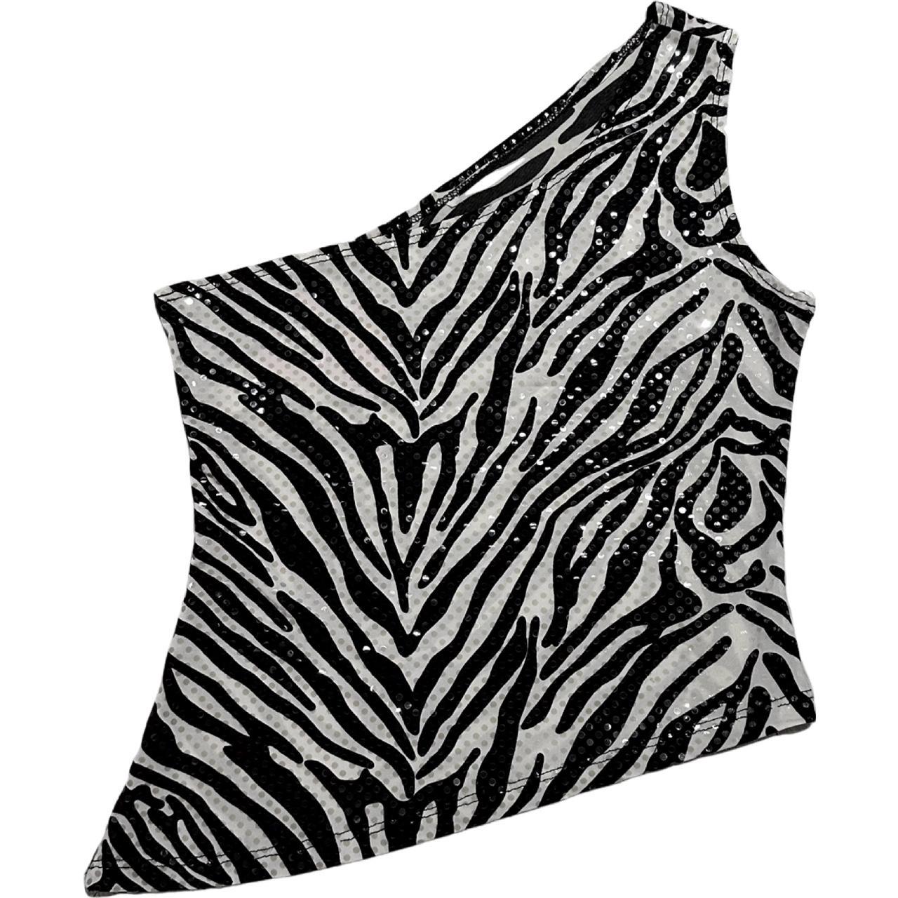 Asymmetrical Sparkle Detail Zebra One shoulder top