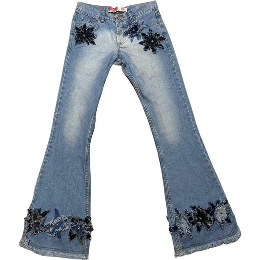 Denim Flower Detail Low Rise Jeans