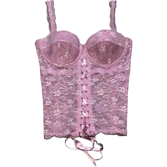 Pink Lace Corset With Ribbon details