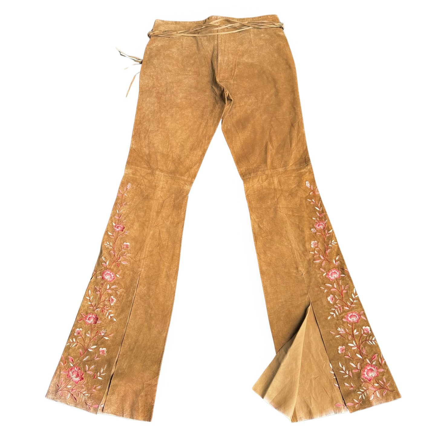 100% suede embroidered pants (low rise