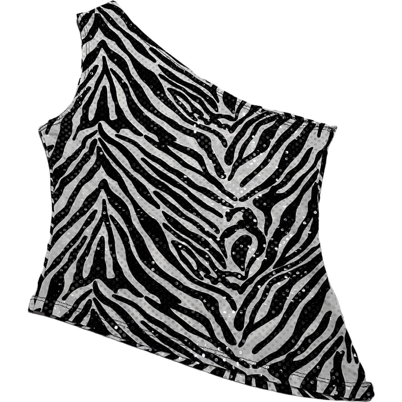 Asymmetrical Sparkle Detail Zebra One shoulder top